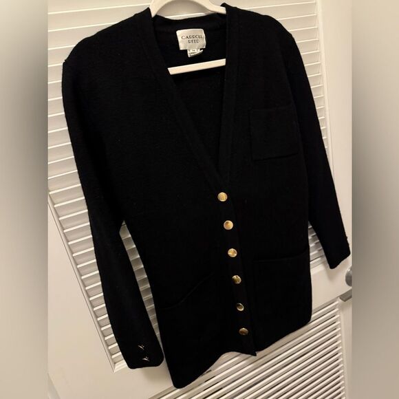 Carroll Reed Vintage 100% Merino Wool Cardigan with Gold Buttons, Size M - Picture 3 of 8